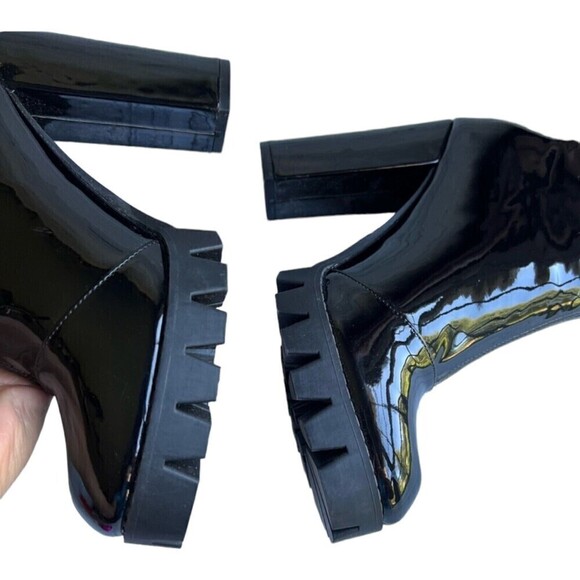 Fashion Nova Women’s Black Patent 4.5 Inch Chunky Heel Front Zipper Boot Size7.5 - Picture 4 of 12